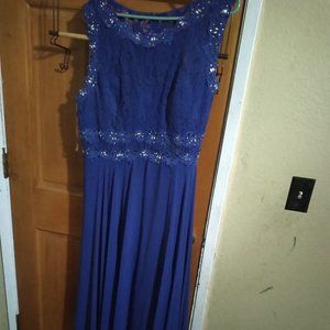 Full length sapphire blue dress